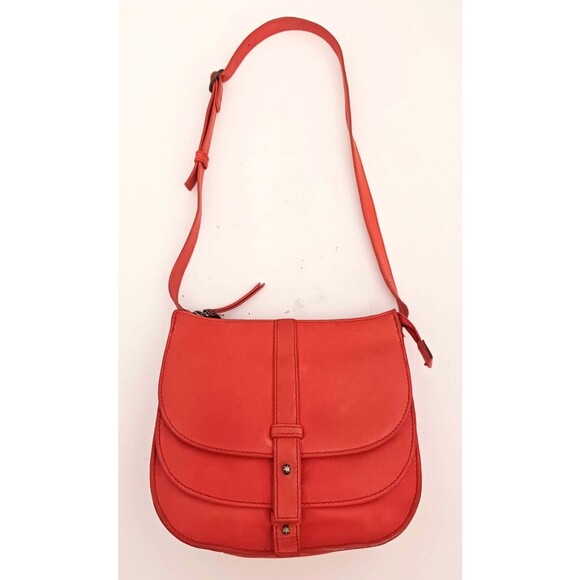 Lucky Brand Dk Orange Pebbled Leather Flap Front Shoulder Bag Adj Strap Zip Top - Picture 8 of 12